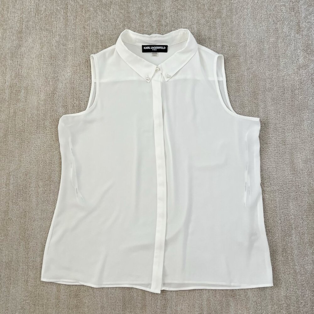 Karl Lagerfeld Summer Office Work Sheer Sleeveless Flowy Blouse Top XL